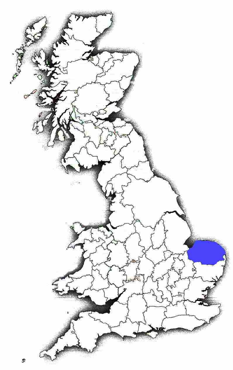 UK map showing Norfolk in blue